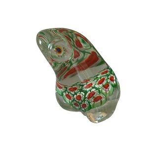 VINTAGE ART GLASS MILLEFIORI FROG PAPER WEIGHT 1 1/2" TALL